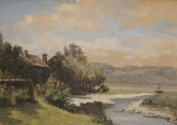 Joseph Mégard — Joseph MEGARD (1850-1918) "Bord de rivière", huile