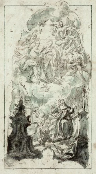 Joseph Wannenmacher — Einer Heiligen erscheinen Maria und Christus in Wolken