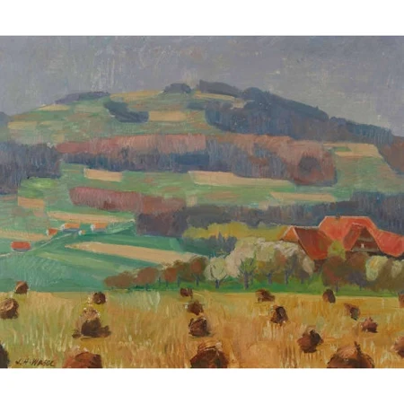 Feldlandschaft mit Heuschober