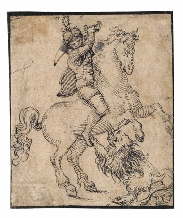 Jost Ammann — Berittener Soldat, mit einem Löwen kämpfend — Galerie Kornfeld