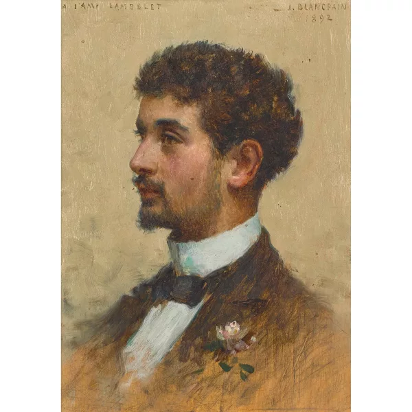 Jules Blancpain — Brustbildnis eines jungen Mannes mit Rose im Revers.