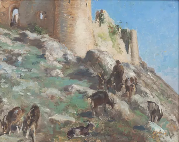 Jules BLANCPAIN (1860-1914), attribué à, "Berger dans les ruines", huile — DognyAuction