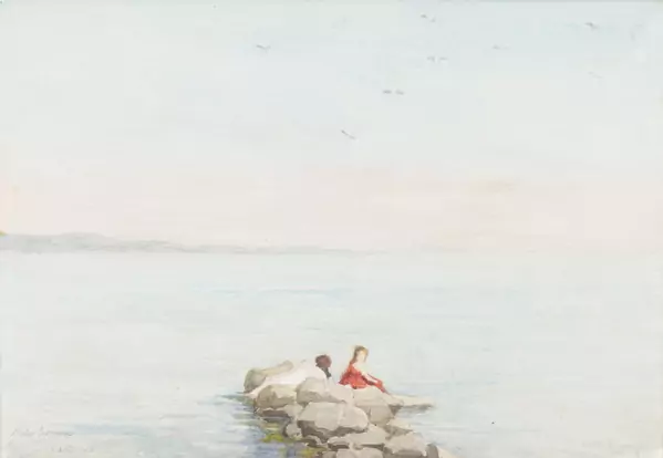 Jules CROSNIER (1843-1917), 'Baigneuses au bord du lac', aquarelle — DognyAuction
