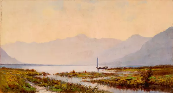Morgenstimmung am Lago Maggiore im Maggia-Delta bei Locarno. 1897