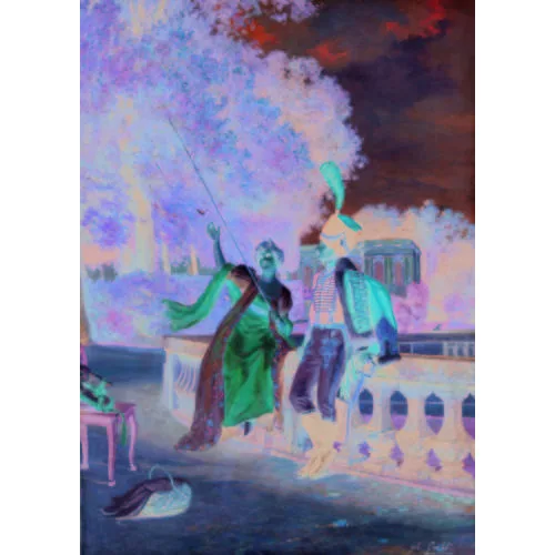 Jules Girardet — Parklandschaft mit adligem Paar beim Fischen.