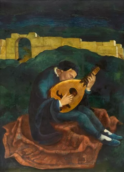 Julius Bissier — Mann, die Laute spielend