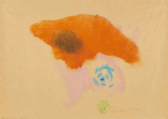 Julius Bissier — Konvolut (2 Bll.): Blau von Orange bedroht. 29.X.1957