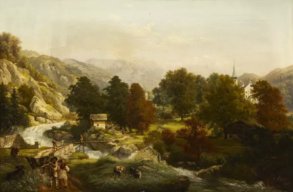 Schweizer Landschaft mit Bergbauern