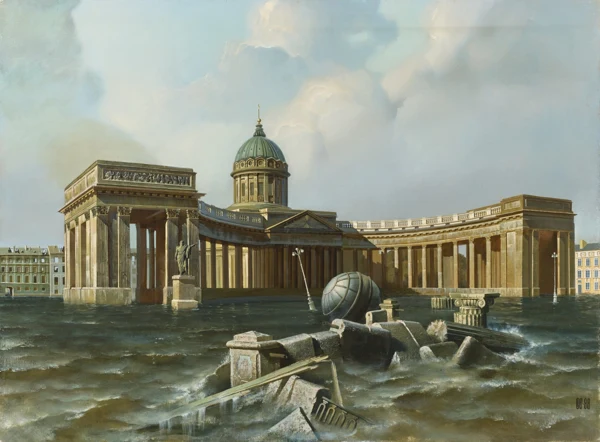 Juri Siomash — Surrealistic fantasy with Kasan Cathedral in Saint Petersbourg, 1988