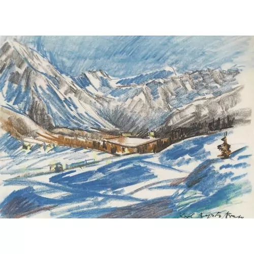 Winterliches Tal in Graubünden
