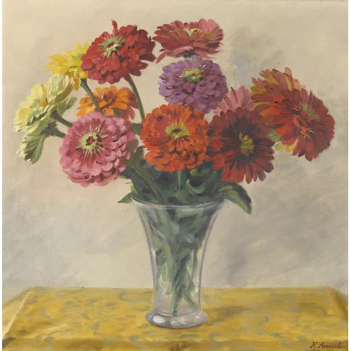 Karl Anneler — Stillleben mit Zinnien.
