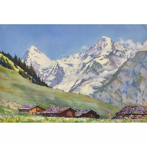 Berner Frühlingslandschaft mit Eiger und Mönch