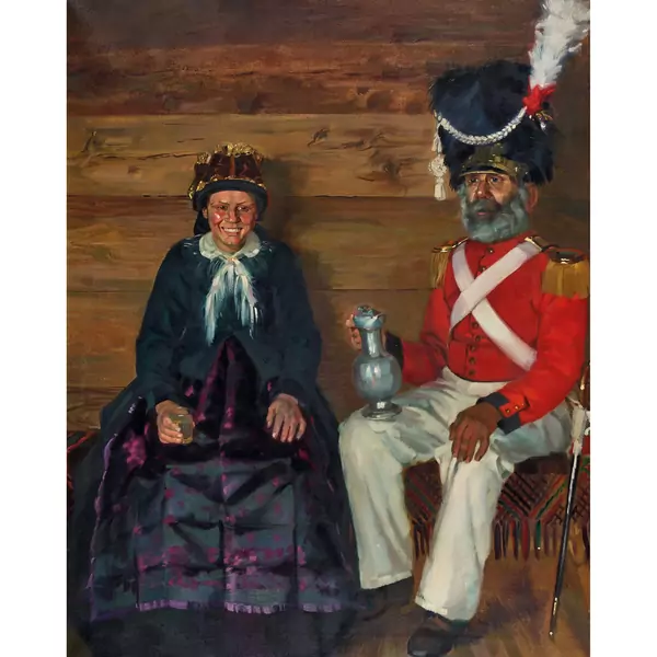 Walliser Trachtenfrau und ein Herrgottsgrenadier