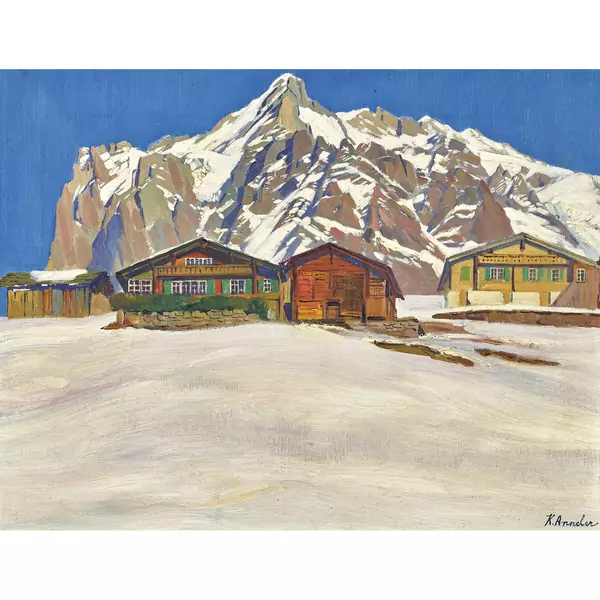 Winterliche Alp mit Wetterhorn