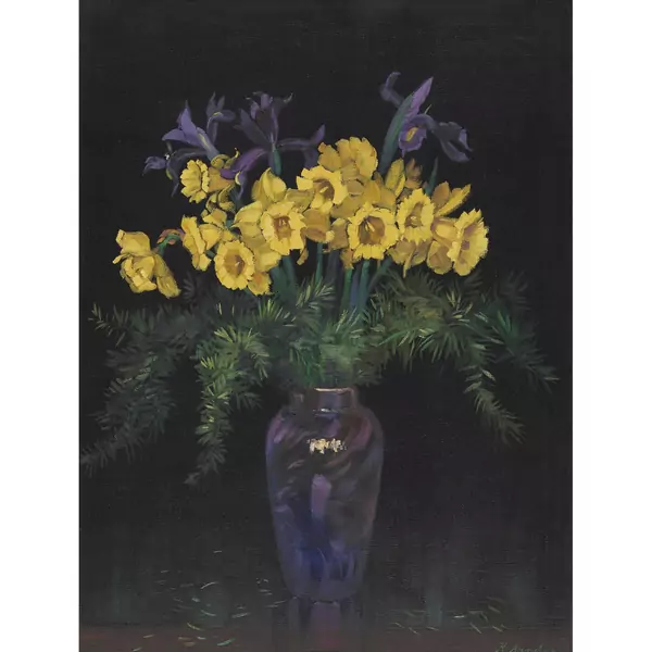 Osterglocken und Iris in Vase