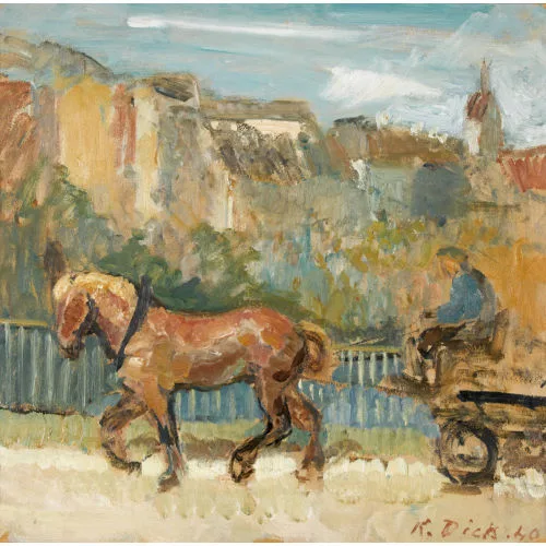Karl Dick — "Blick von der Wettsteinbrücke auf Martinskirche".