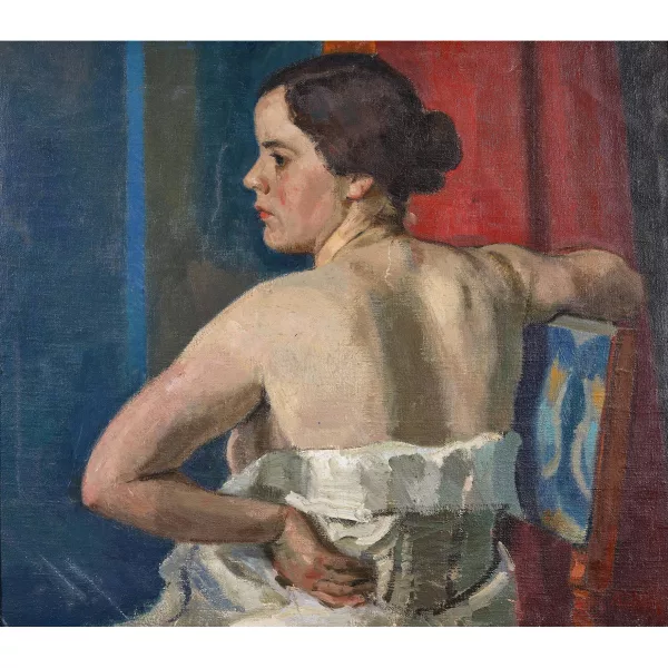 Karl Dick — Sitzender weiblicher Rückenakt.