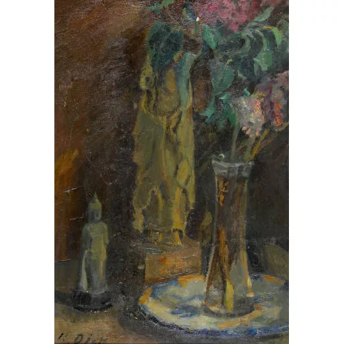 Karl Dick — Stillleben mit Blumen und Skulpturen.