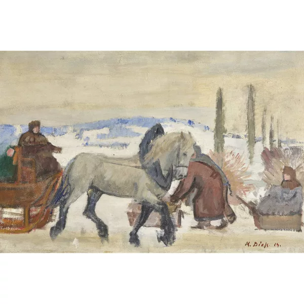 Karl Dick — Winterlandschaft mit Pferdeschlitten.