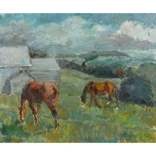 Karl Dick — Landschaft mit Pferden.