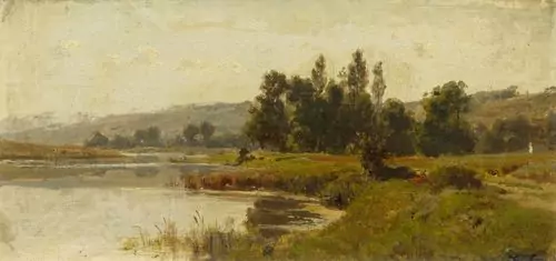 KARL GIRARDET — A river landscape in France near Crouttes-sur-Marne (Aisne). — Koller Auktionen