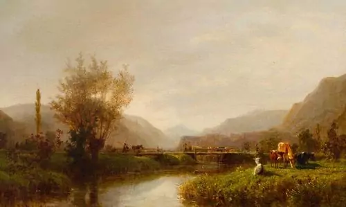 KARL GIRARDET — Flusslandschaft mit Kühen und Ziegen. — Koller Auktionen