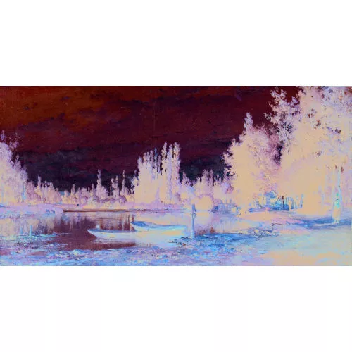 Karl Girardet — Sommerliche Flusslandschaft mit Barken und einer Dame.