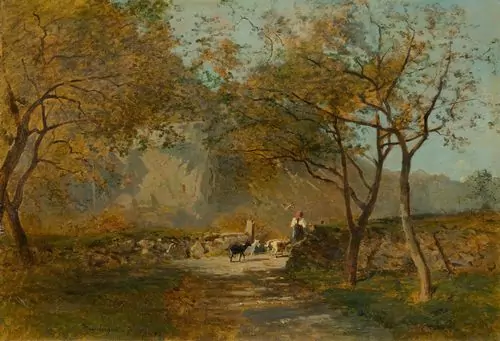 GIRARDET, KARL — Road near Meiringen with goat girl. 1865. — Koller Auktionen