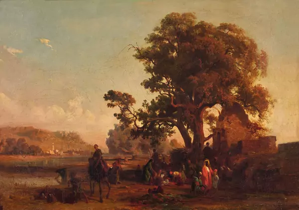 «Orientalische Szene (Paysage du Nil près de Gyzeh)» – Karl Girardet