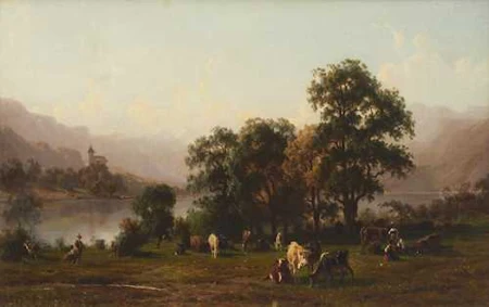 KARL GIRARDET — Vaches au bord du lac de Brienz. — Koller Auktionen