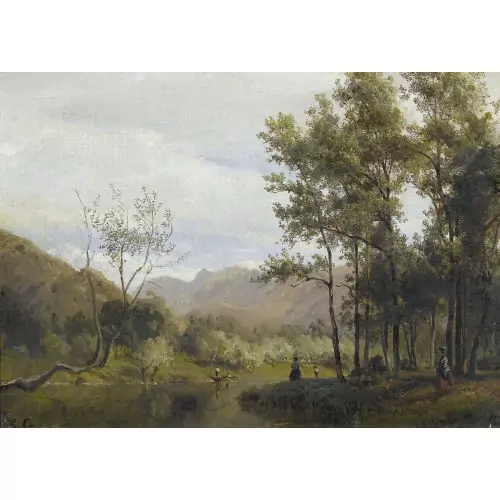Sommerliche Flusslandschaft mit Staffage