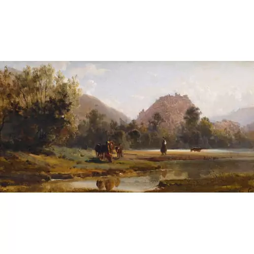 Landschaft bei Sitten mit Blick auf den Hügel der Valeria