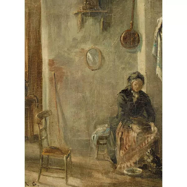 Interieur mit Grossmutter und Katze