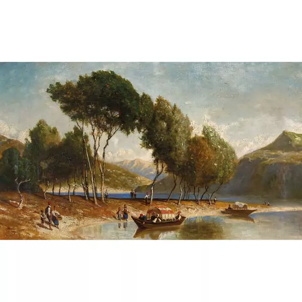 Sommerlicher Bergsee mit Booten