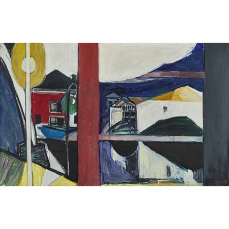 Abstrahierte Landschaft mit Häusern
