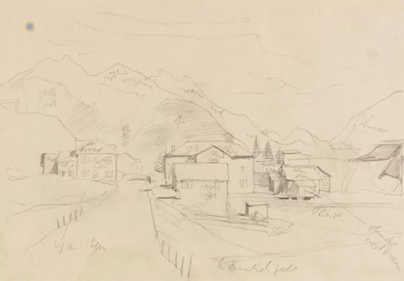 Karl Hofer — Konvolut: Gefalteter Doppelbogen: 3 Skizzen für Tessiner Landschaft. Mutter und Kind. Blatt "Nr. I" aus der Mappe "Tanz 12 Steinzeichnungen"