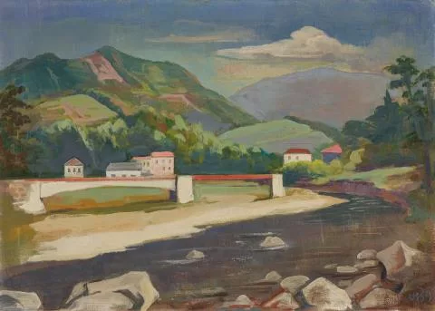 Karl Hofer — Tessiner Flusslandschaft mit Brücke