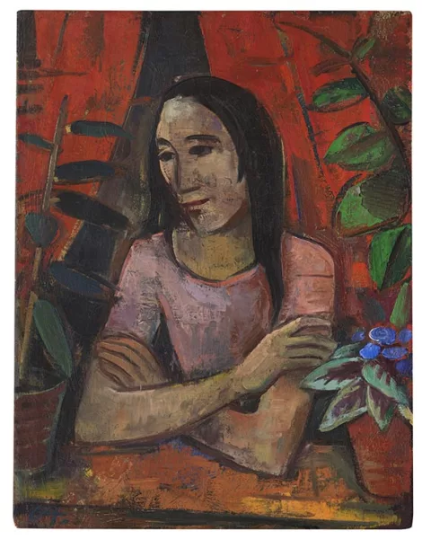 Karl Hofer — Mädchen am Fenster mit Blattpflanzen