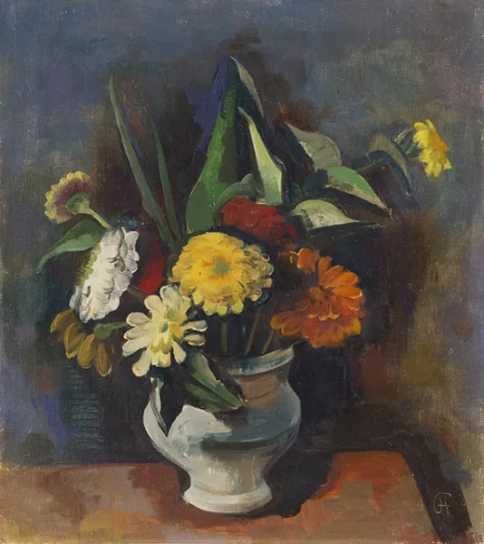 Karl Hofer — Blumenstrauß in grauer Vase (Zinnien)