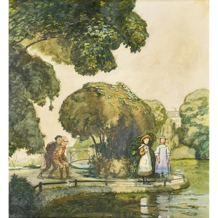 Parklandschaft mit Schülern