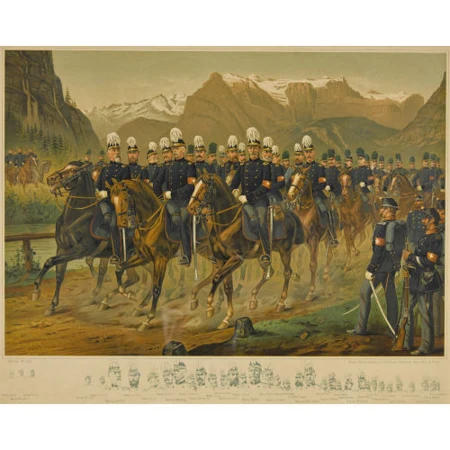 General Herzog mit seinem Stab zu Pferd
