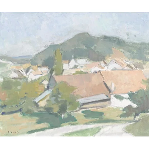 Karl Moor — Sommerliche Hügellandschaft mit dem Dorf Buus.
