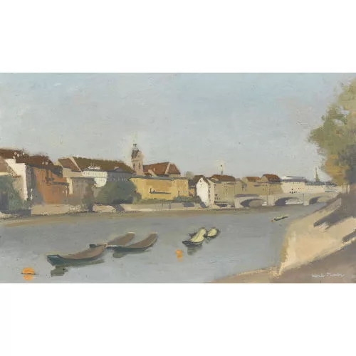 Karl Moor — Rheinufer in Basel mit Mittlerer Brücke und Martinskirche.