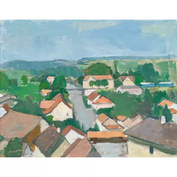 Landschaft mit Dorf