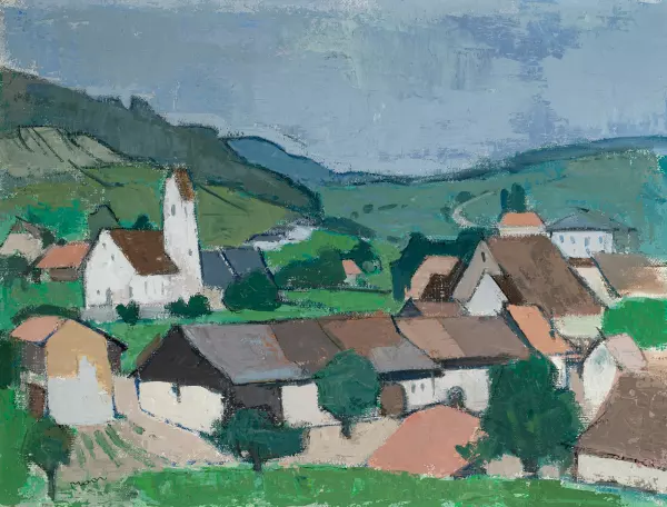 Landschaft mit Dorf