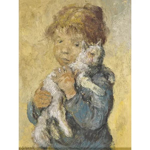 Karl Schenk — Mädchen mit Katze auf dem Arm.
