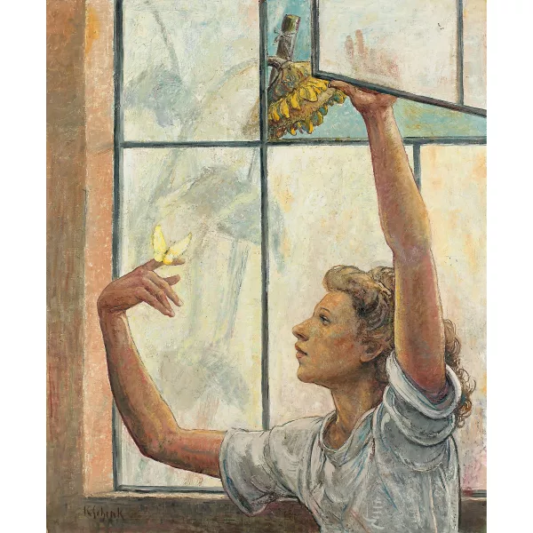 Karl Schenk — Junge Frau mit Schmetterling am Fenster.