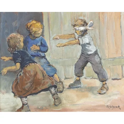 Karl Schenk — Blinde Kuh spielende Kinder.