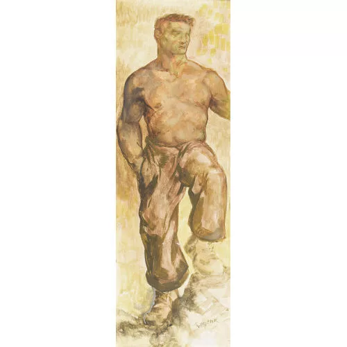 Karl Schenk — Stehender muskulöser Mann mit nacktem Oberkörper.