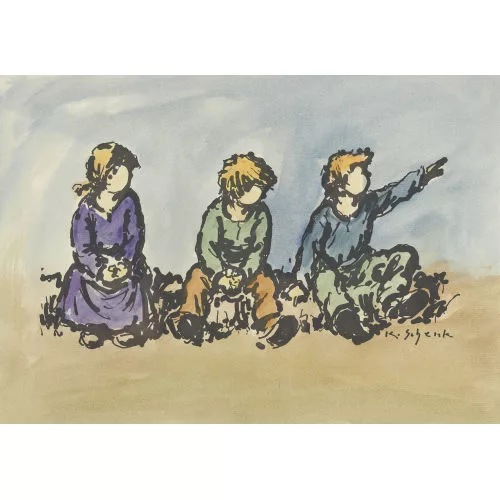 Karl Schenk — Drei sitzende Kinder.